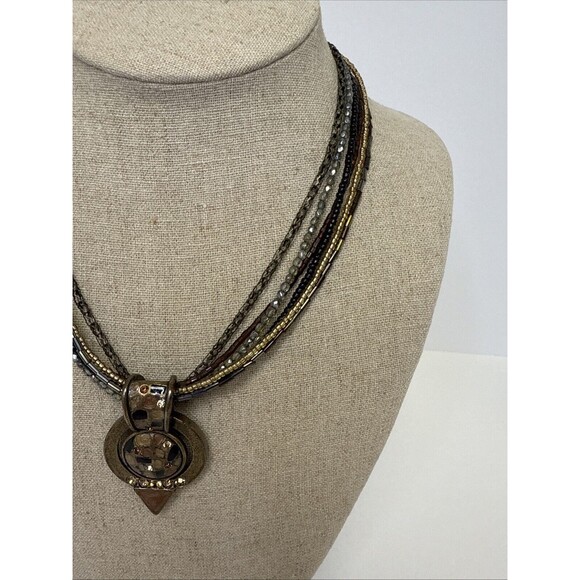 Chico's Multi Strand Beaded and Crystal Enamel Bronze Pendant Necklace - Picture 3 of 7